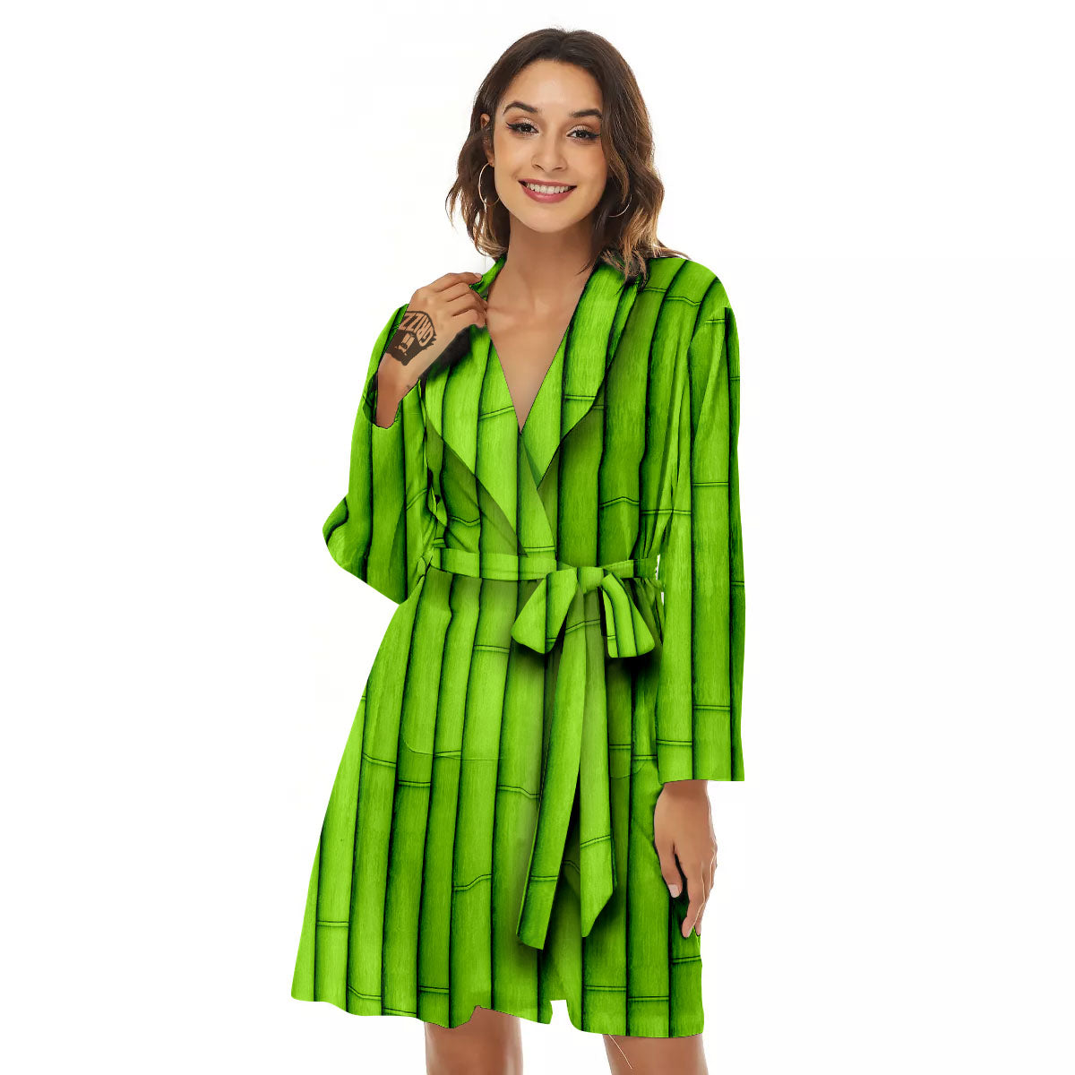 Green Bamboo Print Women's Robe-grizzshop