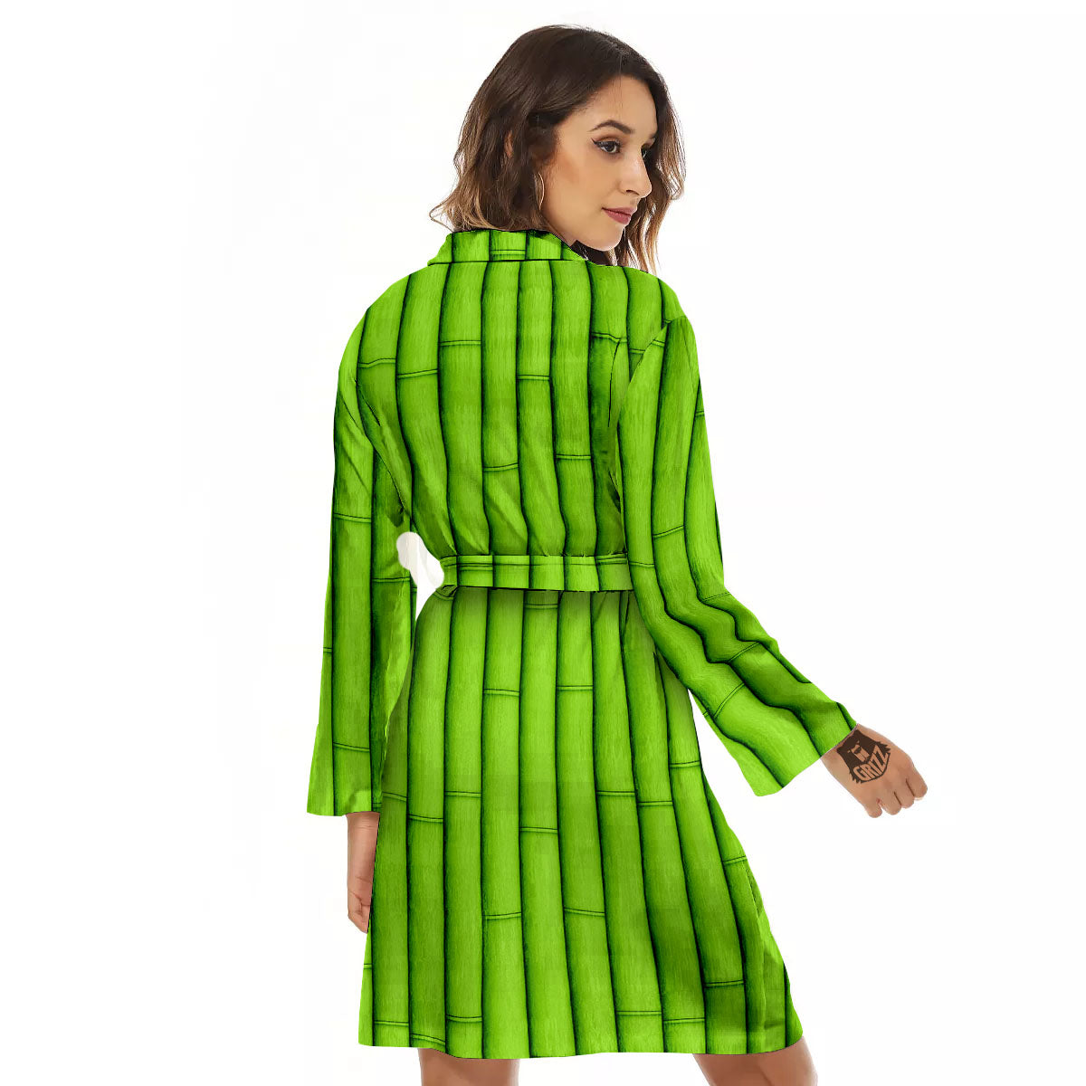 Green Bamboo Print Women's Robe-grizzshop