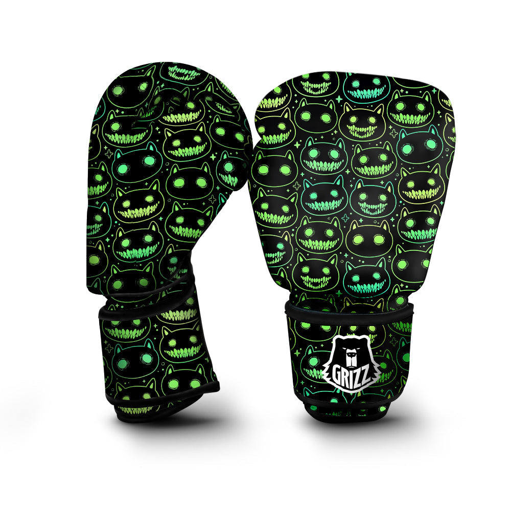 Green Black Head Cartoon Spooky Cat Print Pattern Boxing Gloves-grizzshop