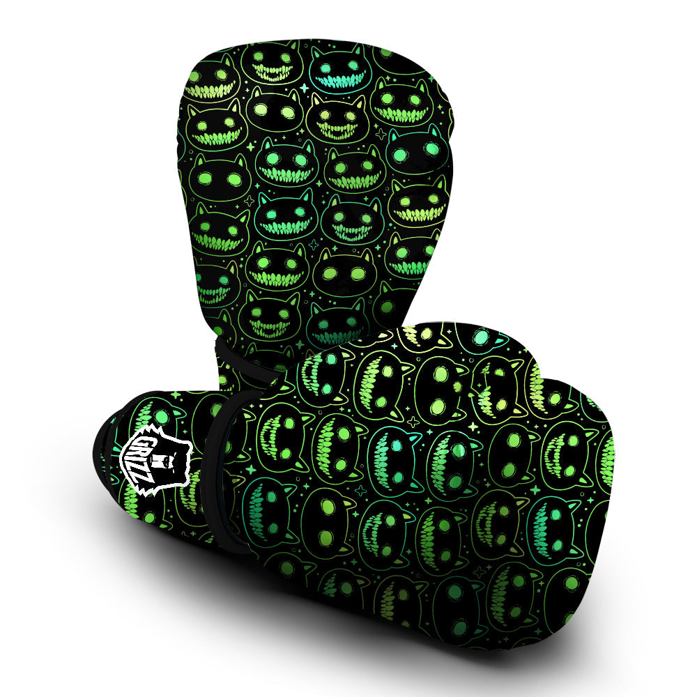 Green Black Head Cartoon Spooky Cat Print Pattern Boxing Gloves-grizzshop