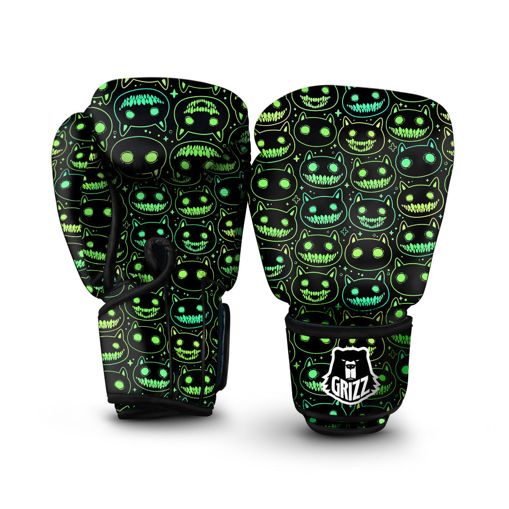 Green Black Head Cartoon Spooky Cat Print Pattern Boxing Gloves-grizzshop