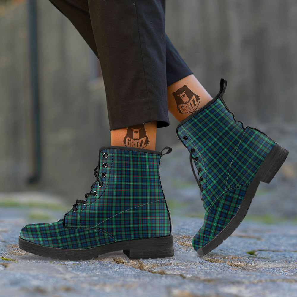Green Blue And Red Line Tartan Print Pattern Leather Boots-grizzshop