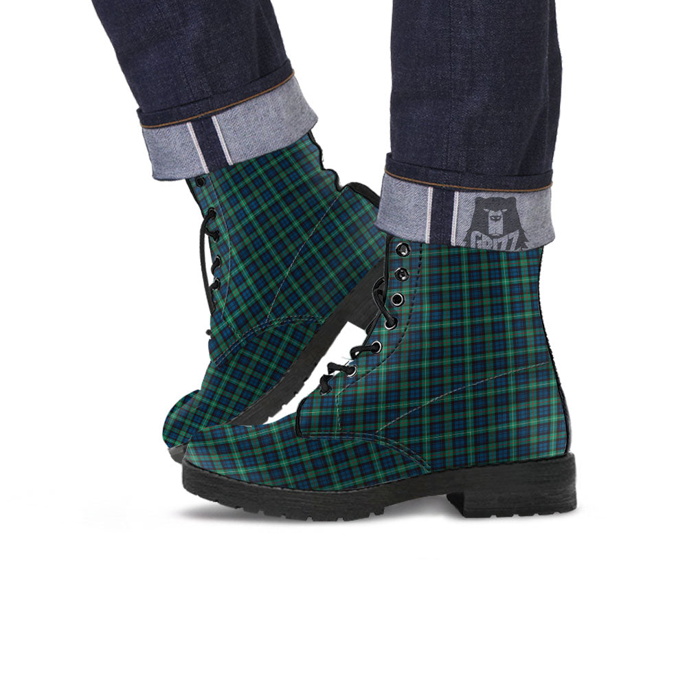 Green Blue And Red Line Tartan Print Pattern Leather Boots-grizzshop