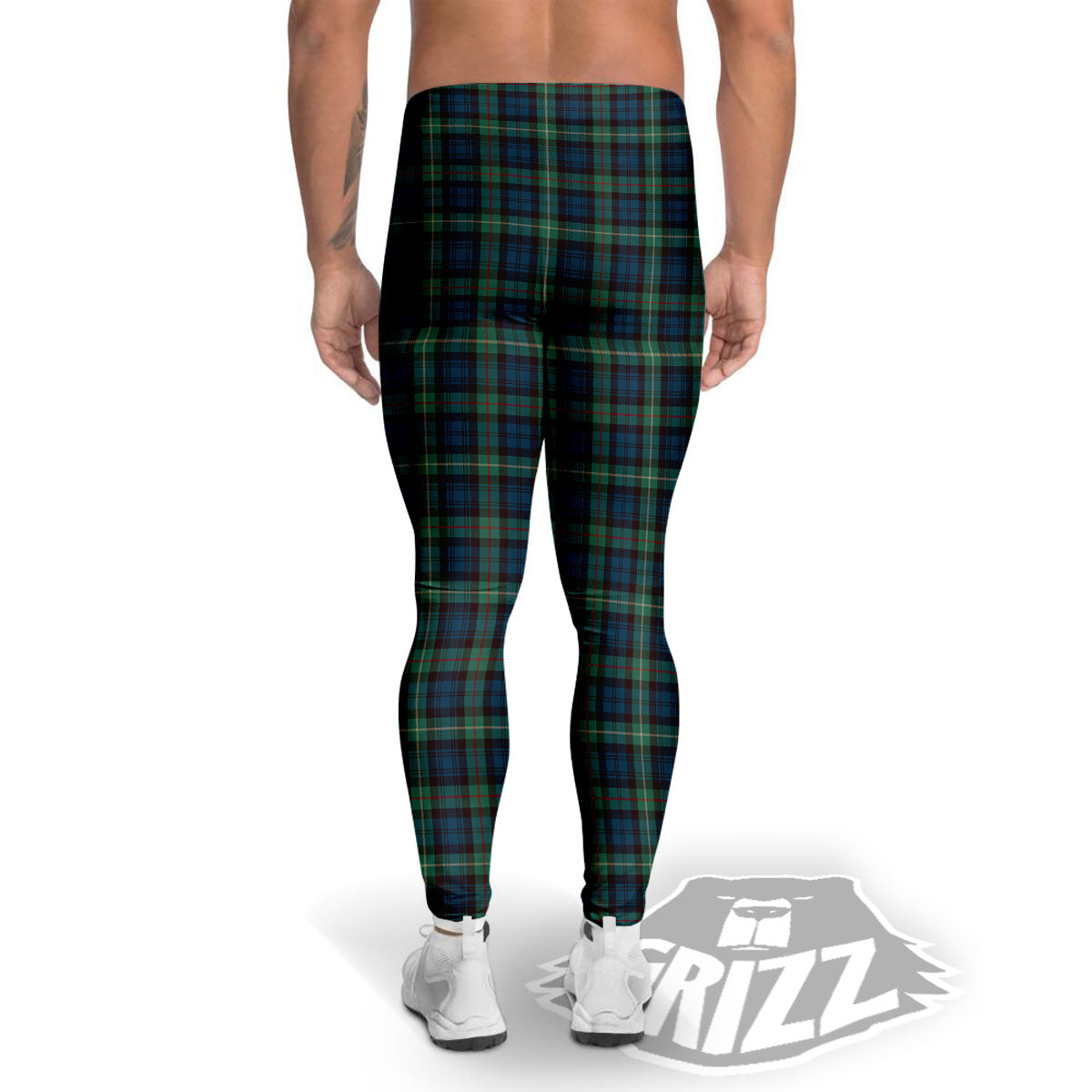 Green Blue And Red Line Tartan Print Pattern Men's Leggings-grizzshop