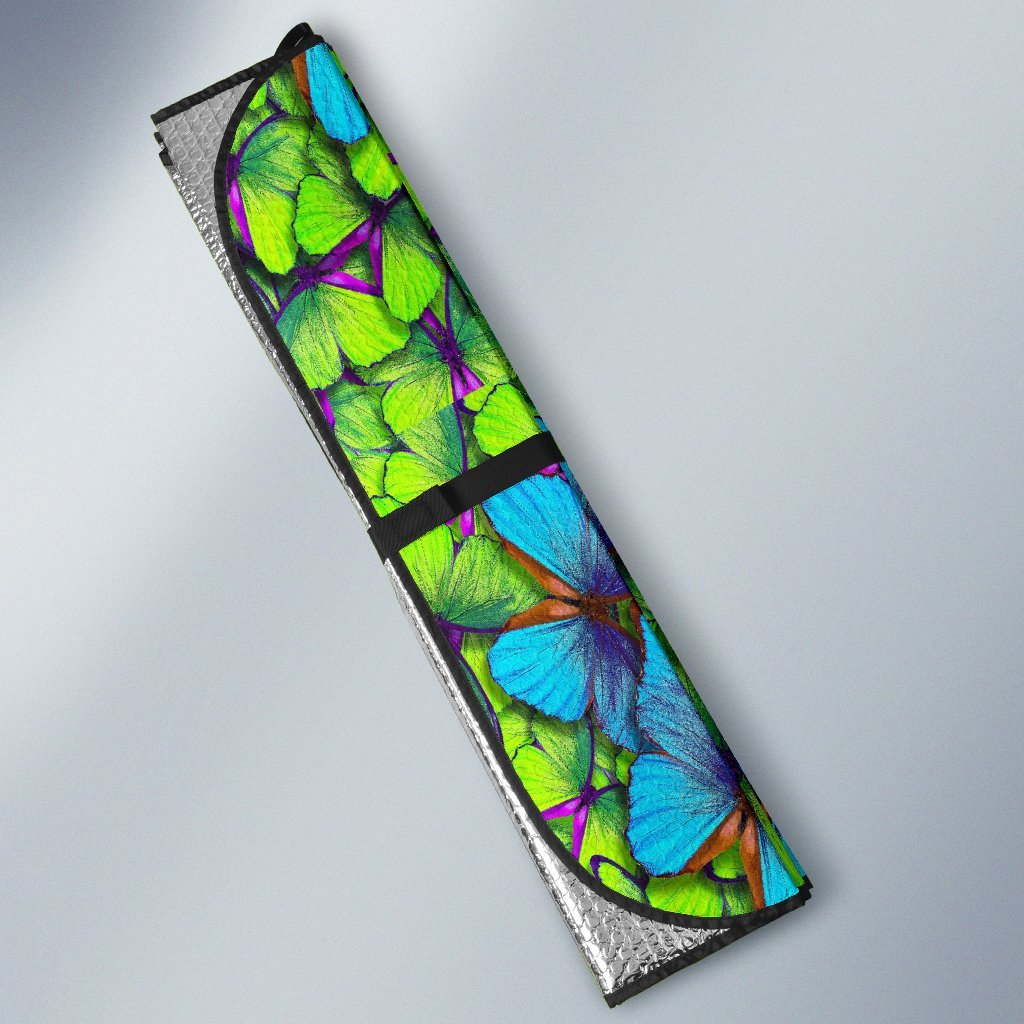 Green Blue Butterfly Pattern Print Car Sun Shade-grizzshop