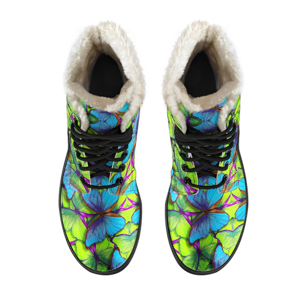 Green Blue Butterfly Pattern Print Comfy Winter Boots-grizzshop