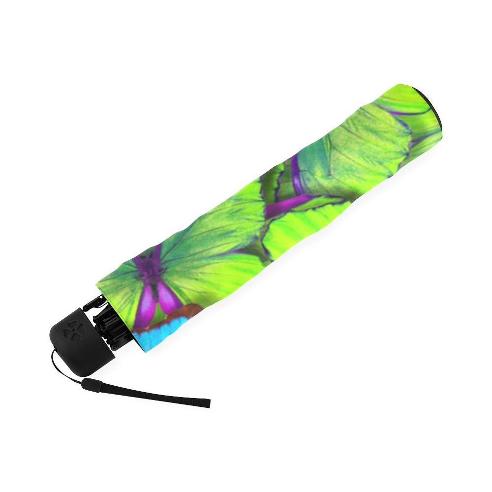 Green Blue Butterfly Pattern Print Foldable Umbrella-grizzshop