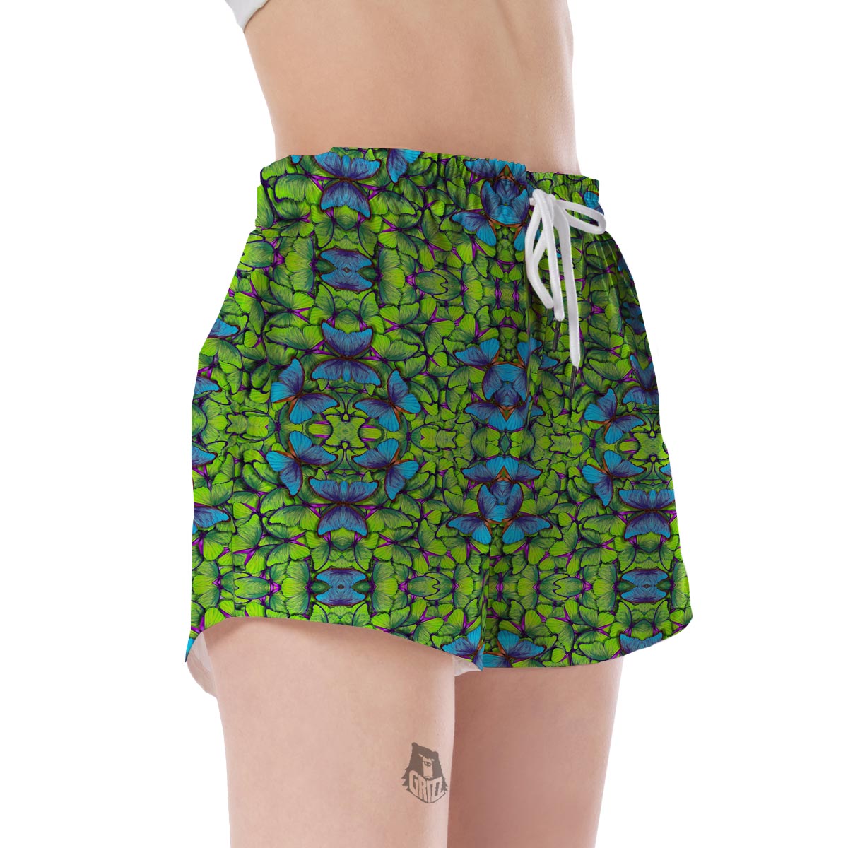 Green Blue Butterfly Pattern Print Women's Shorts-grizzshop