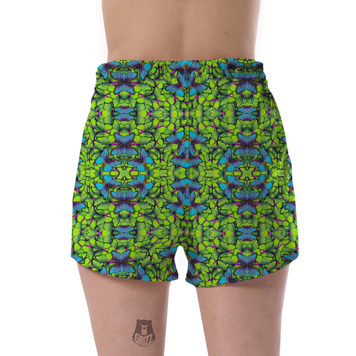 Green Blue Butterfly Pattern Print Women's Shorts-grizzshop