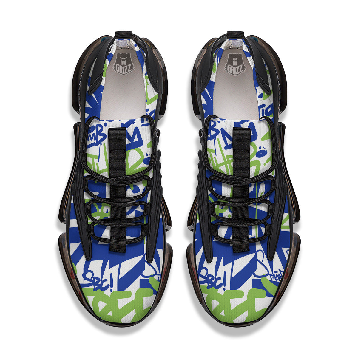 Green Blue Urban Graffiti Text Print Pattern Black Gym Shoes-grizzshop