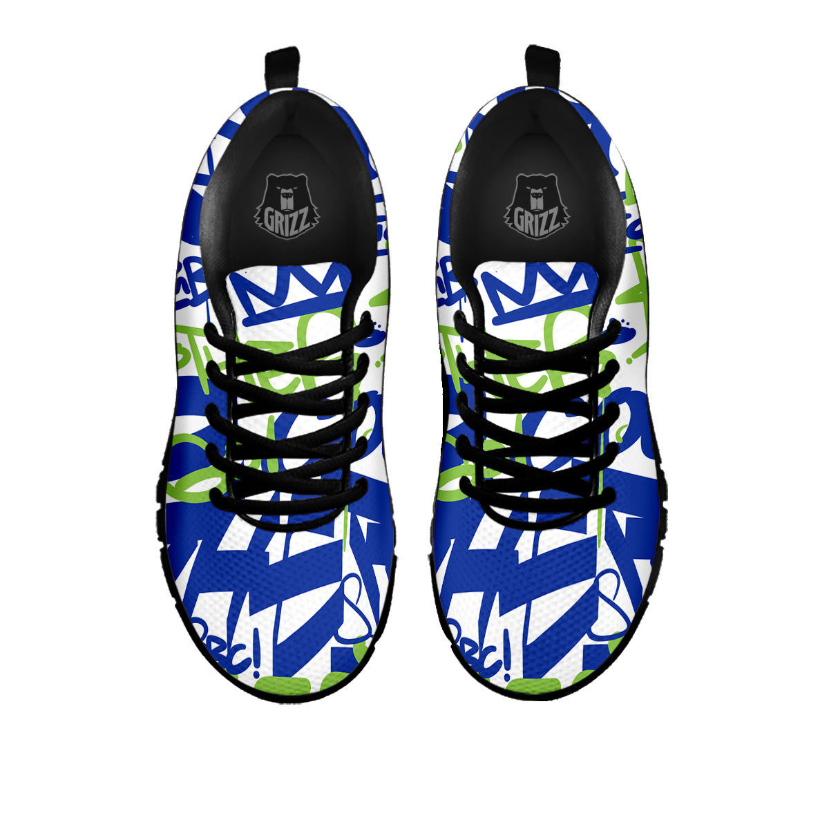 Green Blue Urban Graffiti Text Print Pattern Black Sneaker-grizzshop