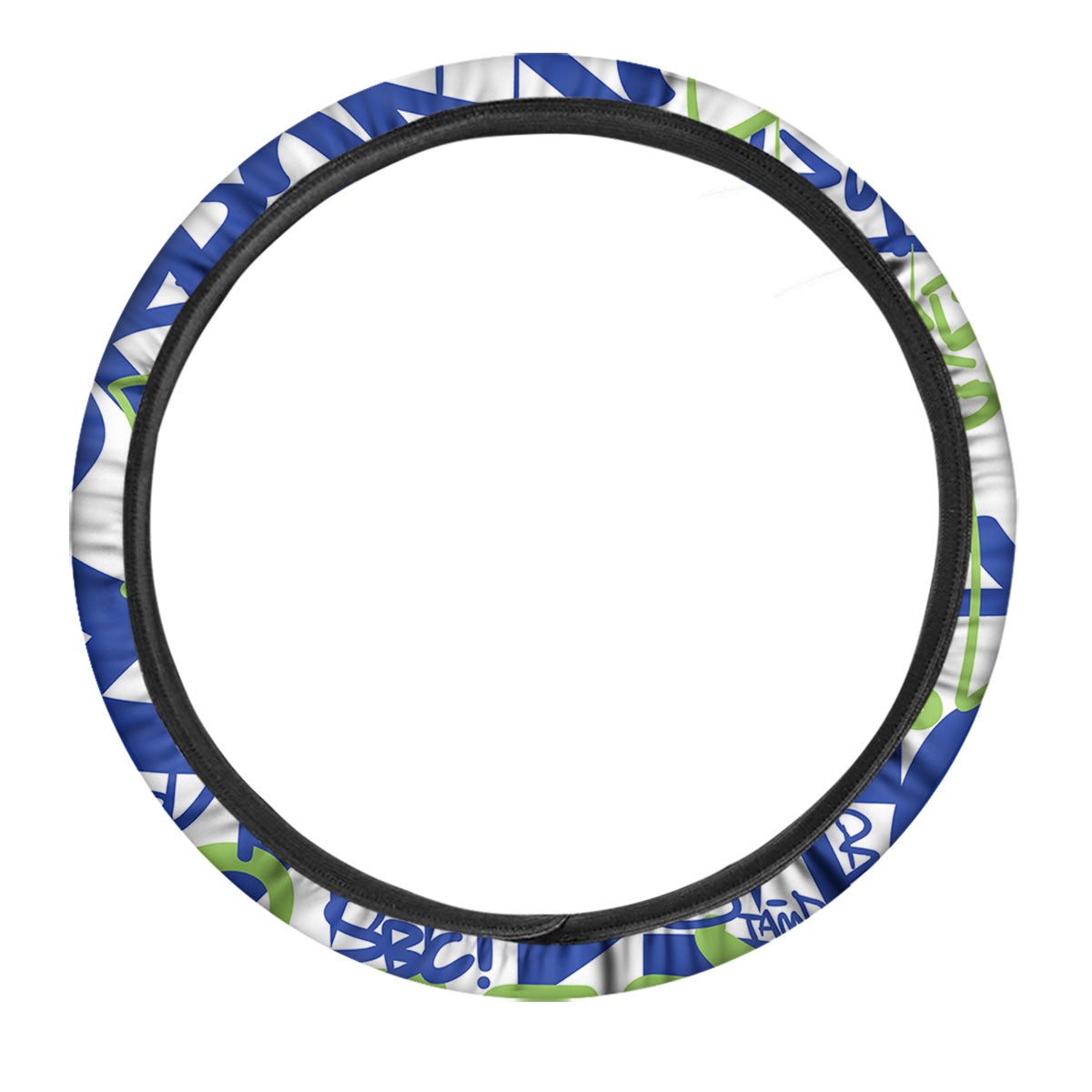 Green Blue Urban Graffiti Text Print Pattern Car Steering Wheel Cover-grizzshop