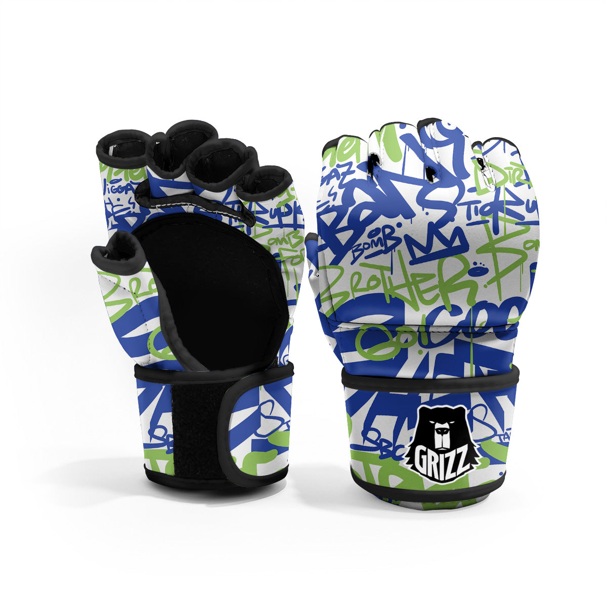 Green Blue Urban Graffiti Text Print Pattern MMA Gloves-grizzshop