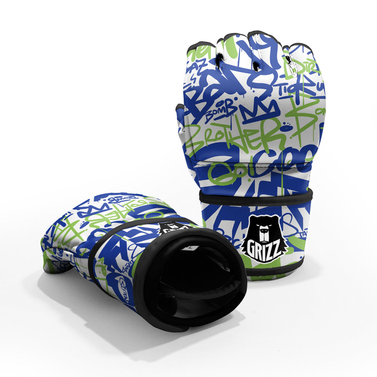 Green Blue Urban Graffiti Text Print Pattern MMA Gloves-grizzshop