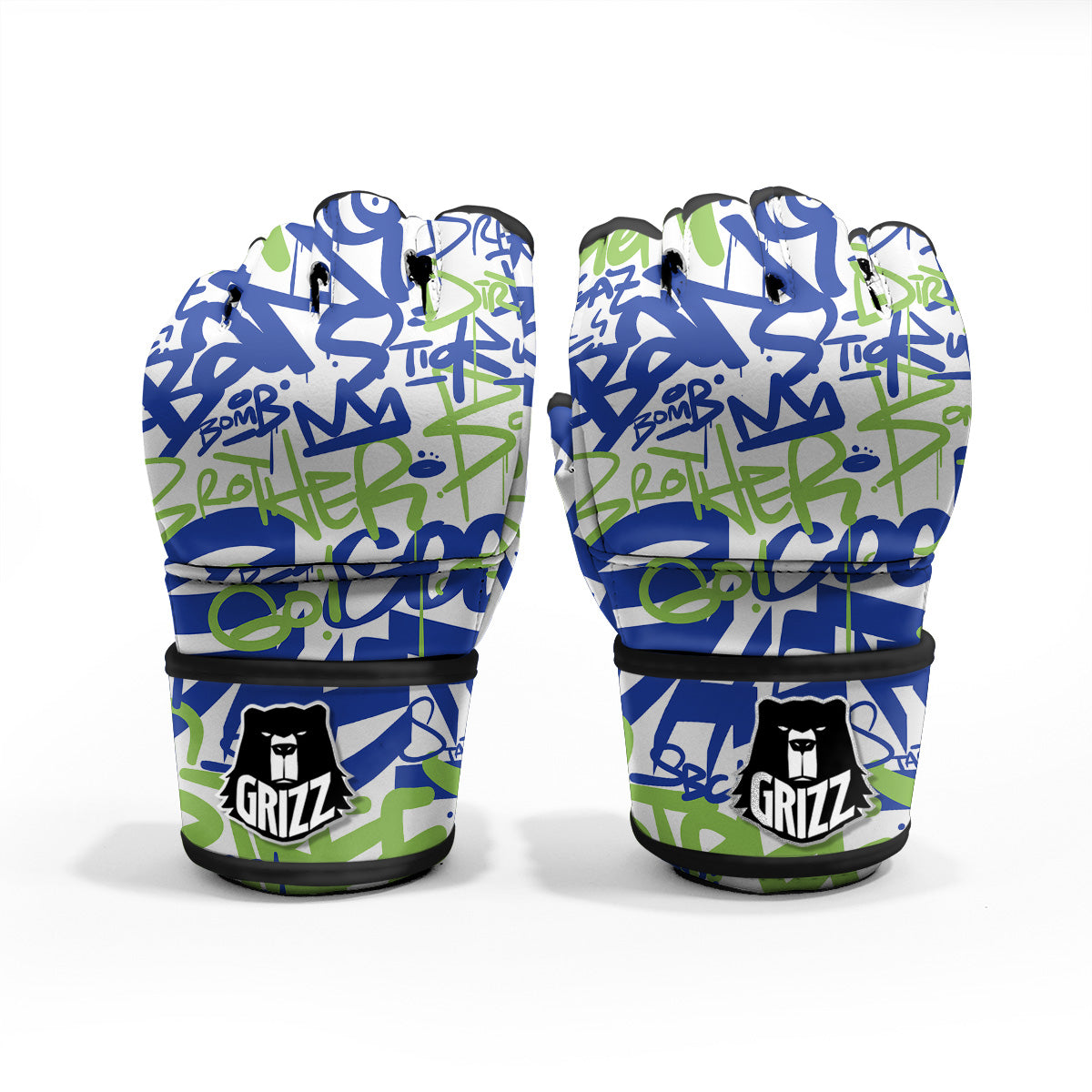 Green Blue Urban Graffiti Text Print Pattern MMA Gloves-grizzshop