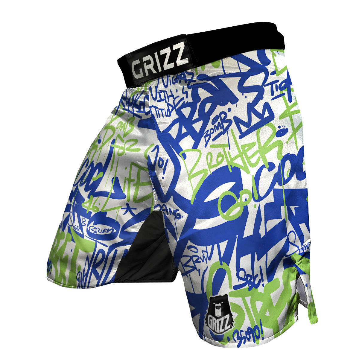 Green Blue Urban Graffiti Text Print Pattern MMA Shorts-grizzshop