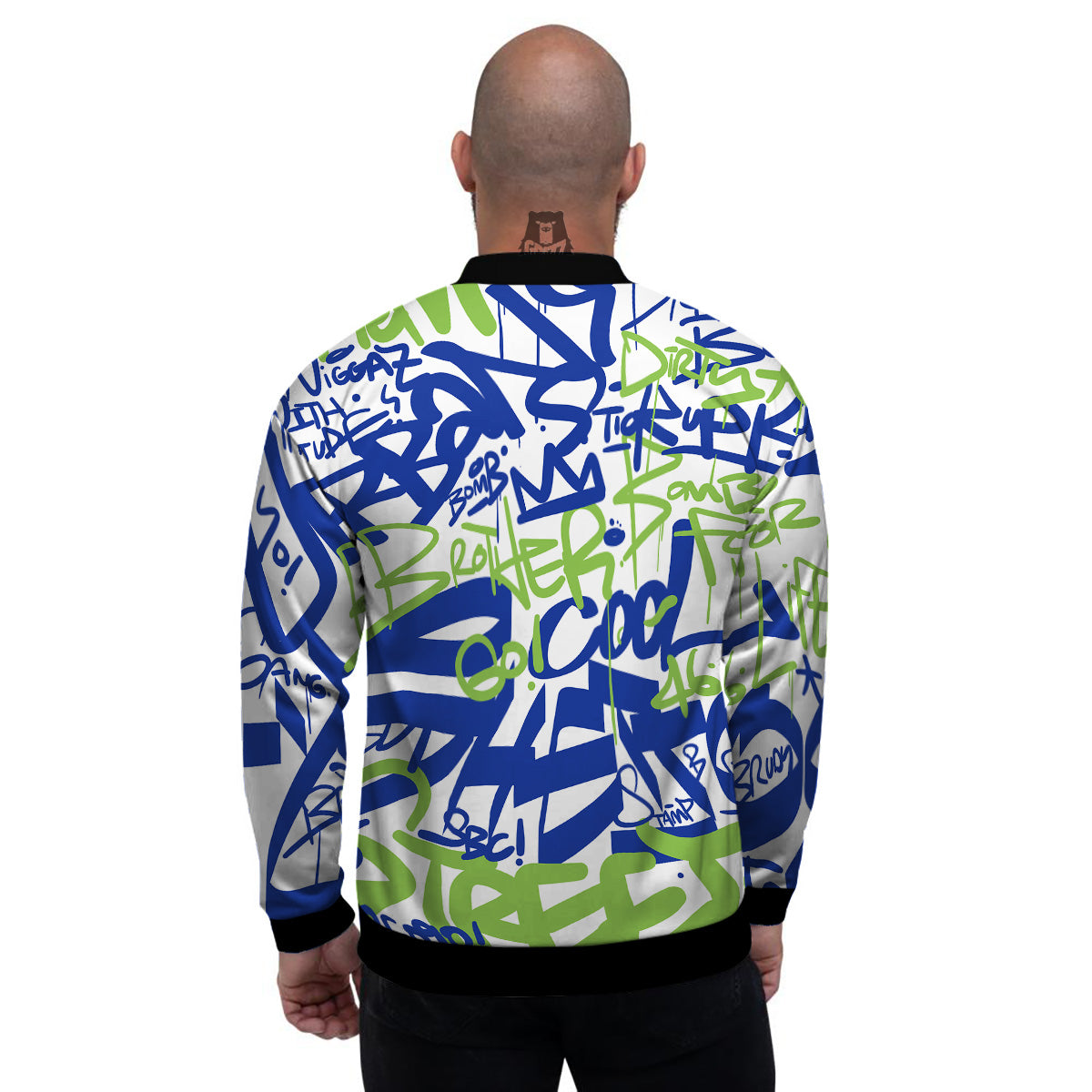 Green Blue Urban Graffiti Text Print Pattern Men's Bomber Jacket-grizzshop