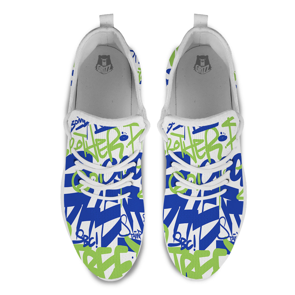 Green Blue Urban Graffiti Text Print Pattern White Athletic Shoes-grizzshop
