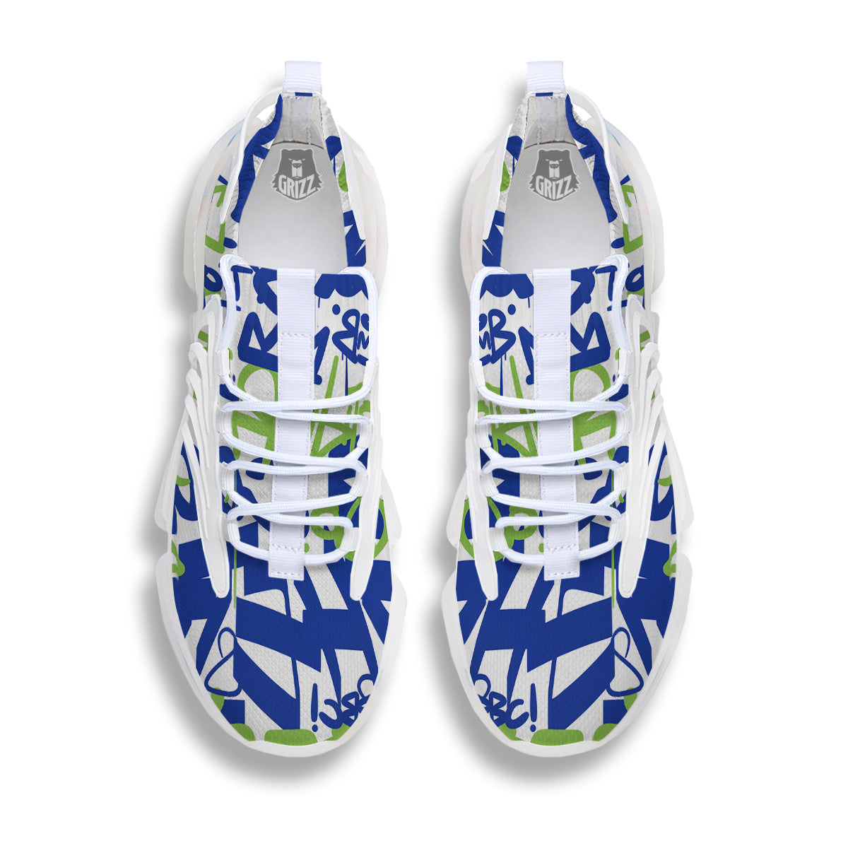 Green Blue Urban Graffiti Text Print Pattern White Gym Shoes-grizzshop