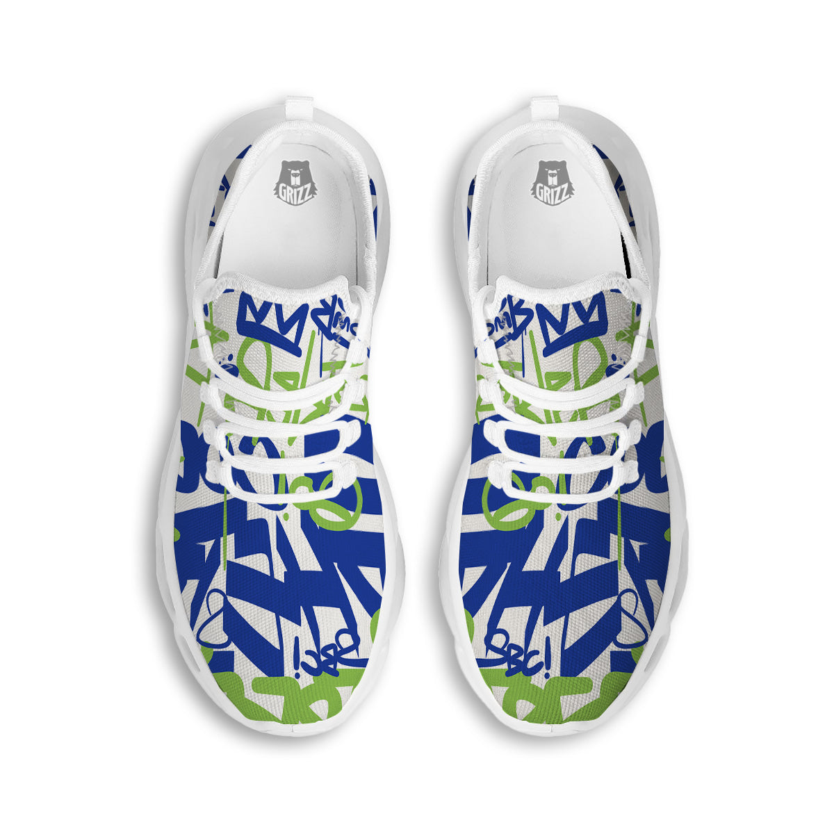 Green Blue Urban Graffiti Text Print Pattern White Running Shoes-grizzshop