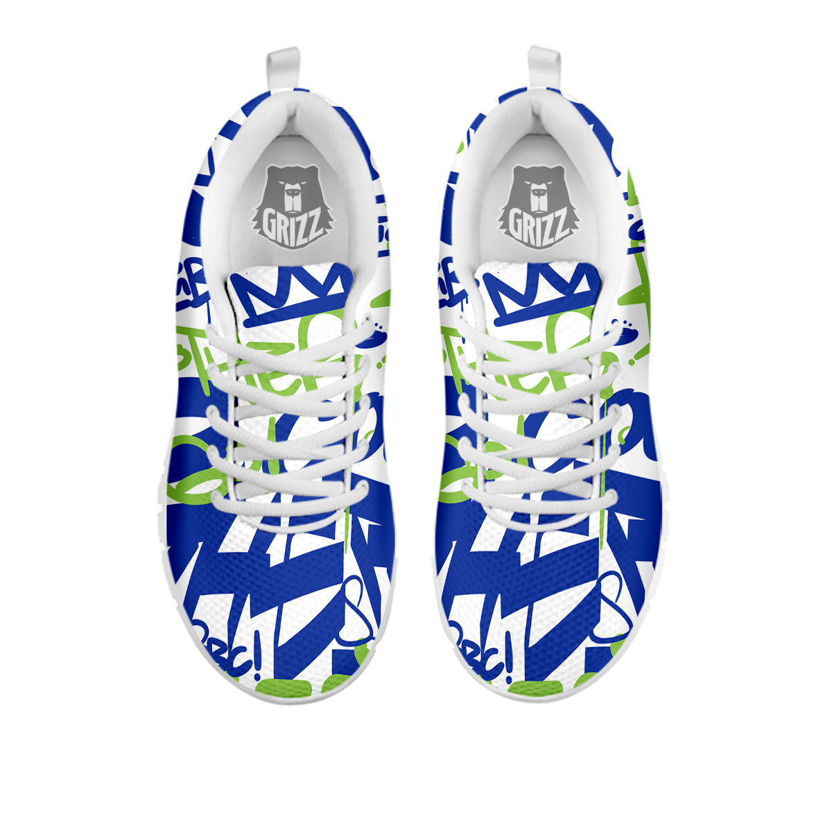 Green Blue Urban Graffiti Text Print Pattern White Sneaker-grizzshop