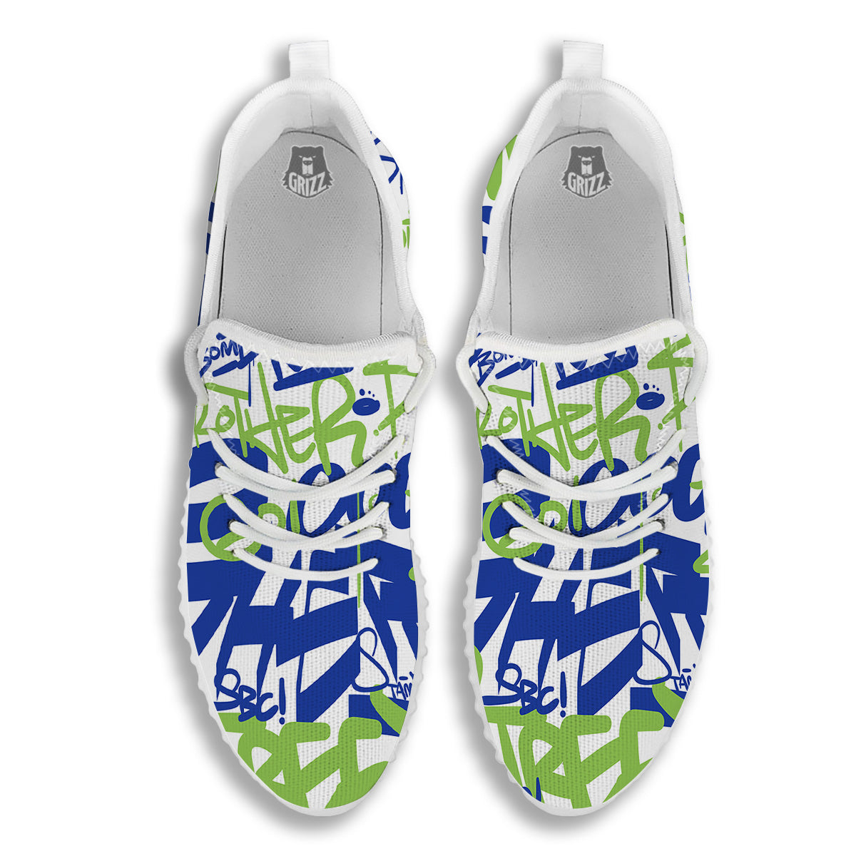 Green Blue Urban Graffiti Text Print Pattern White Walking Shoes-grizzshop