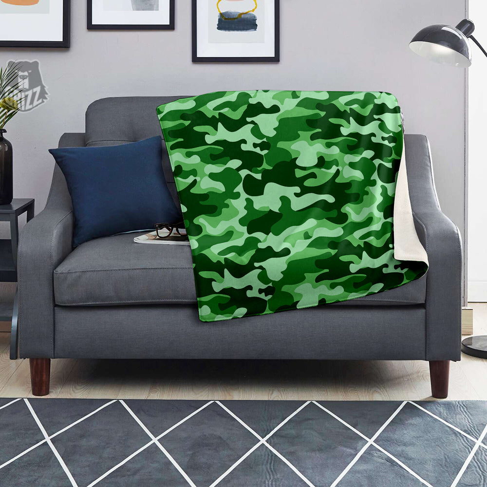Green Camo And Camouflage Print Blanket-grizzshop