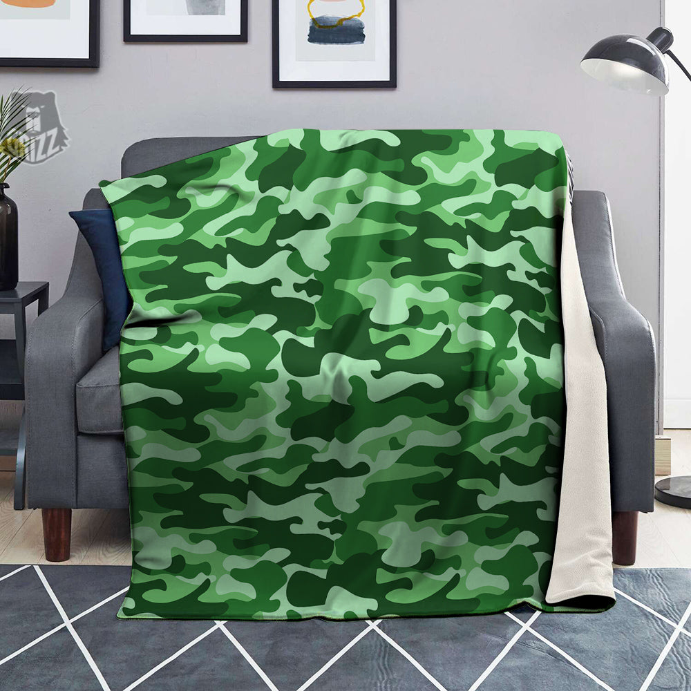 Green Camo And Camouflage Print Blanket-grizzshop