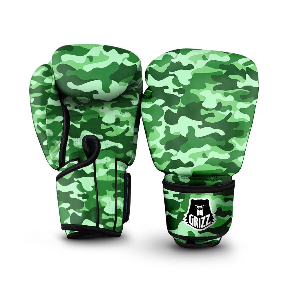 Green Camo And Camouflage Print Boxing Gloves-grizzshop