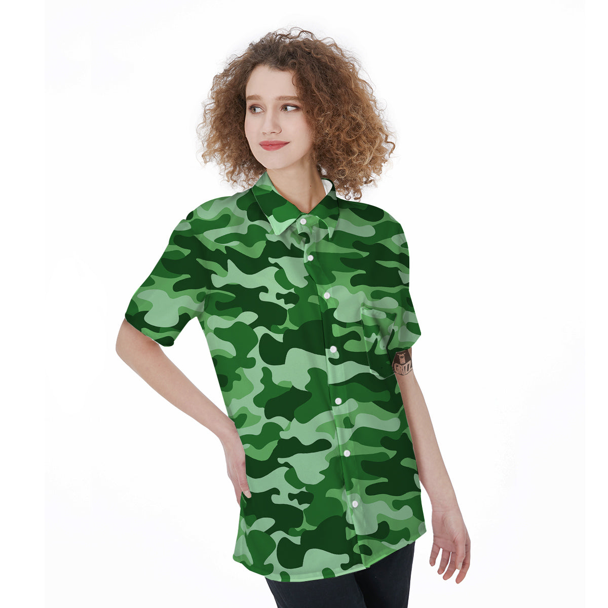 Green Camo And Camouflage Print Women's Short Sleeve Shirts-grizzshop