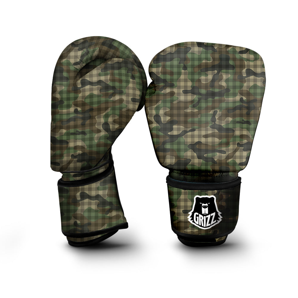 Green Camouflage Army Plaid Print Pattern Boxing Gloves-grizzshop