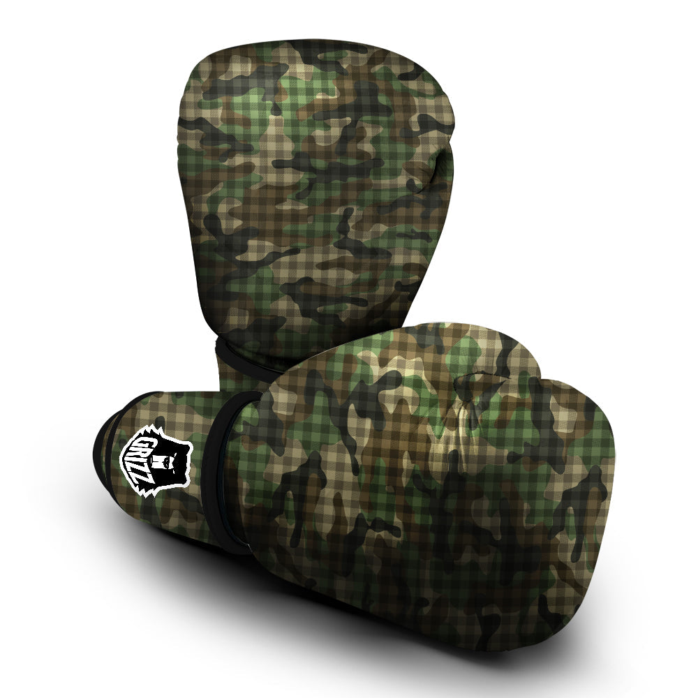 Green Camouflage Army Plaid Print Pattern Boxing Gloves-grizzshop
