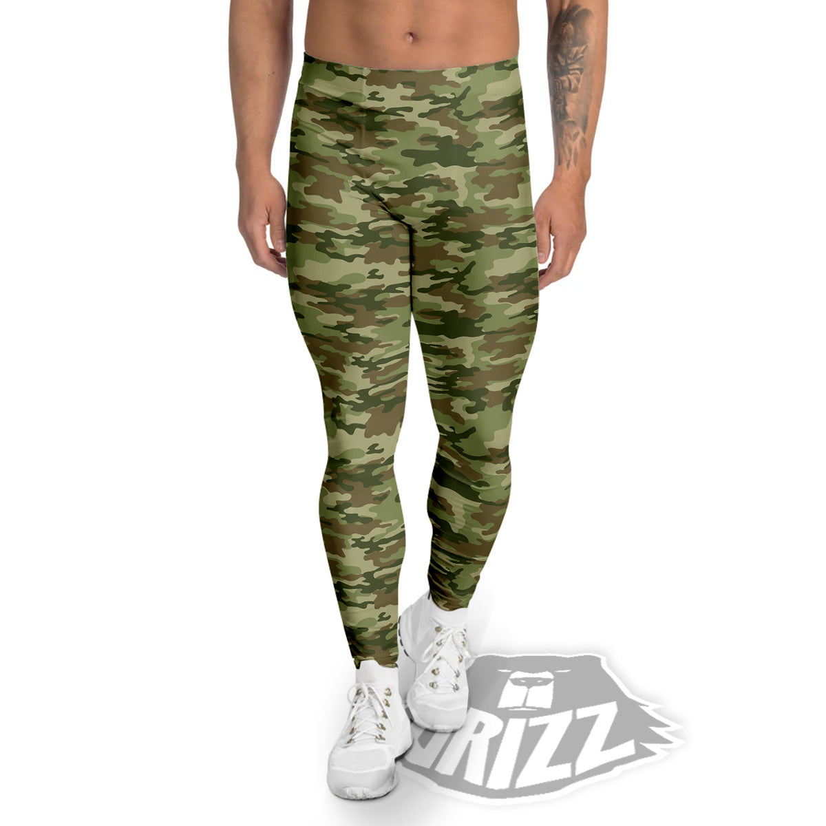 Green Camouflage Brown Print Men's Leggings-grizzshop
