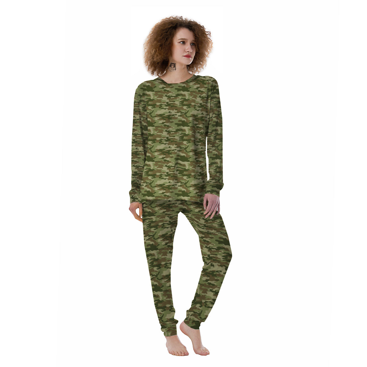 Green Camouflage Brown Print Women's Pajamas-grizzshop
