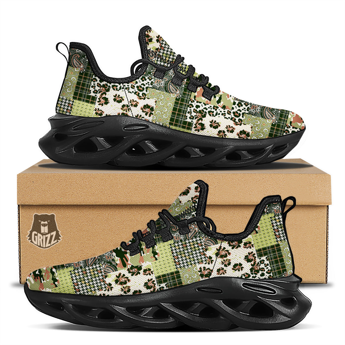 Black Green Plaid Tartan Canvas Shoes