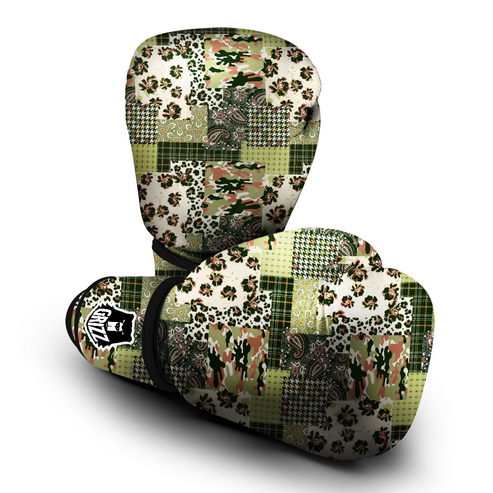 Green Camouflage Tartan Paisley Patchwork Print Pattern Boxing Gloves-grizzshop