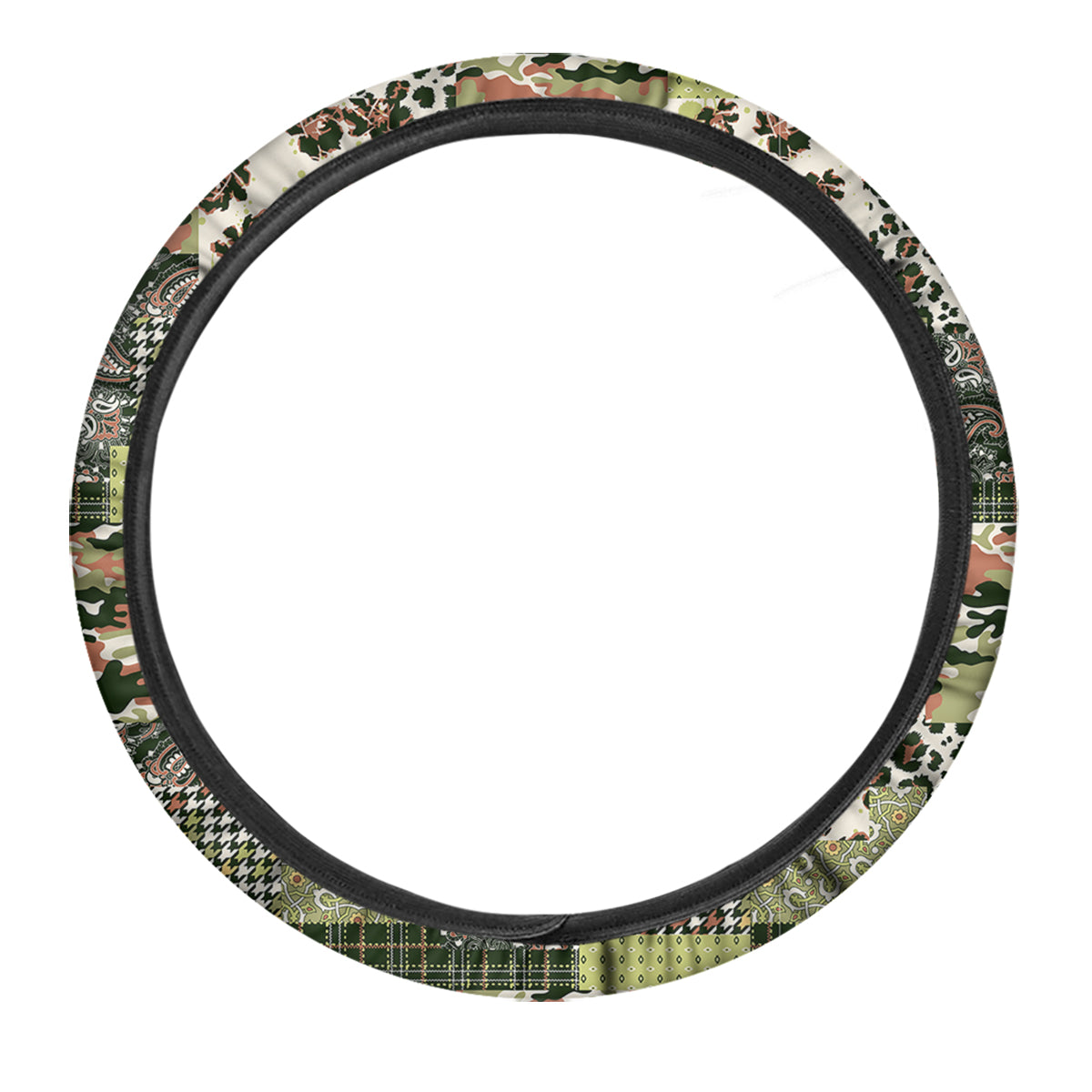 Green Camouflage Tartan Paisley Patchwork Print Pattern Car Steering Wheel Cover-grizzshop