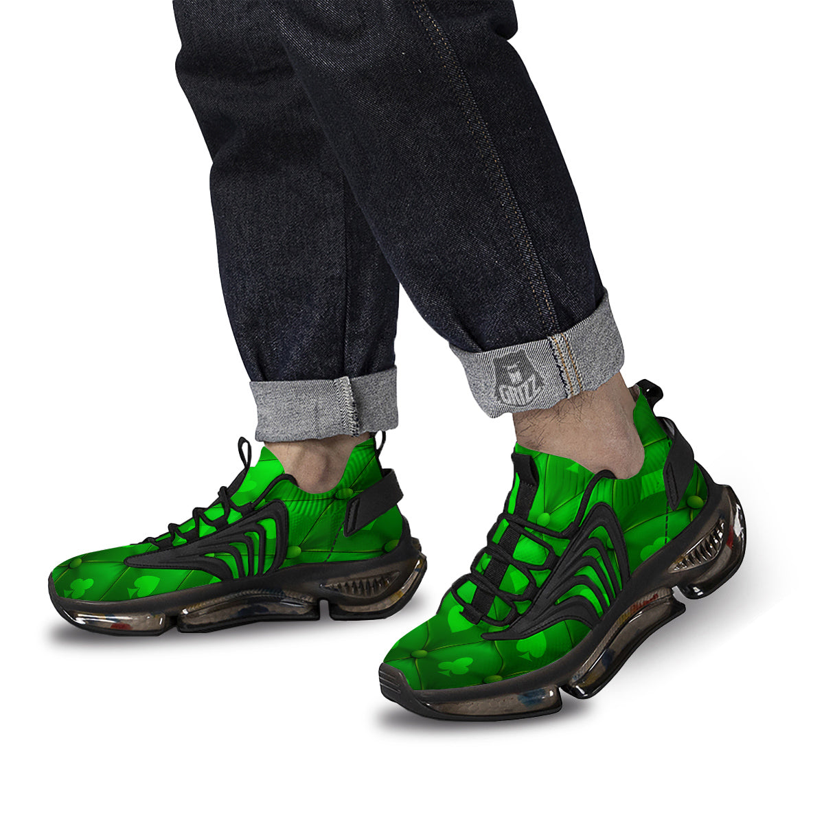 Green Casino Print Pattern Black Gym Shoes-grizzshop