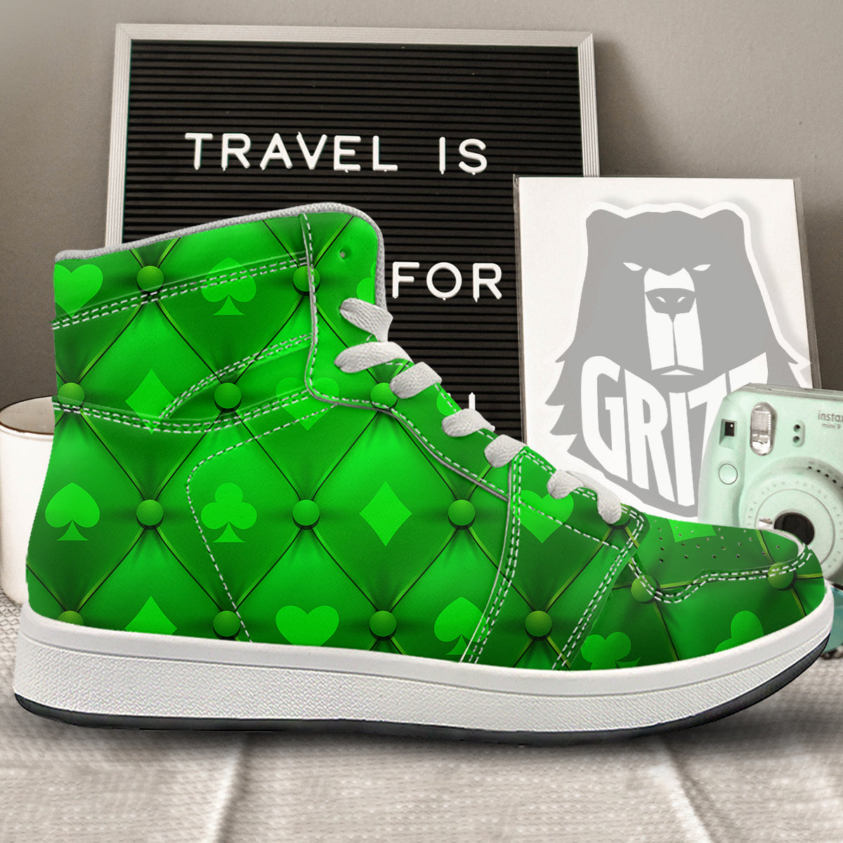 Green Casino Print Pattern High Top Sneakers-grizzshop