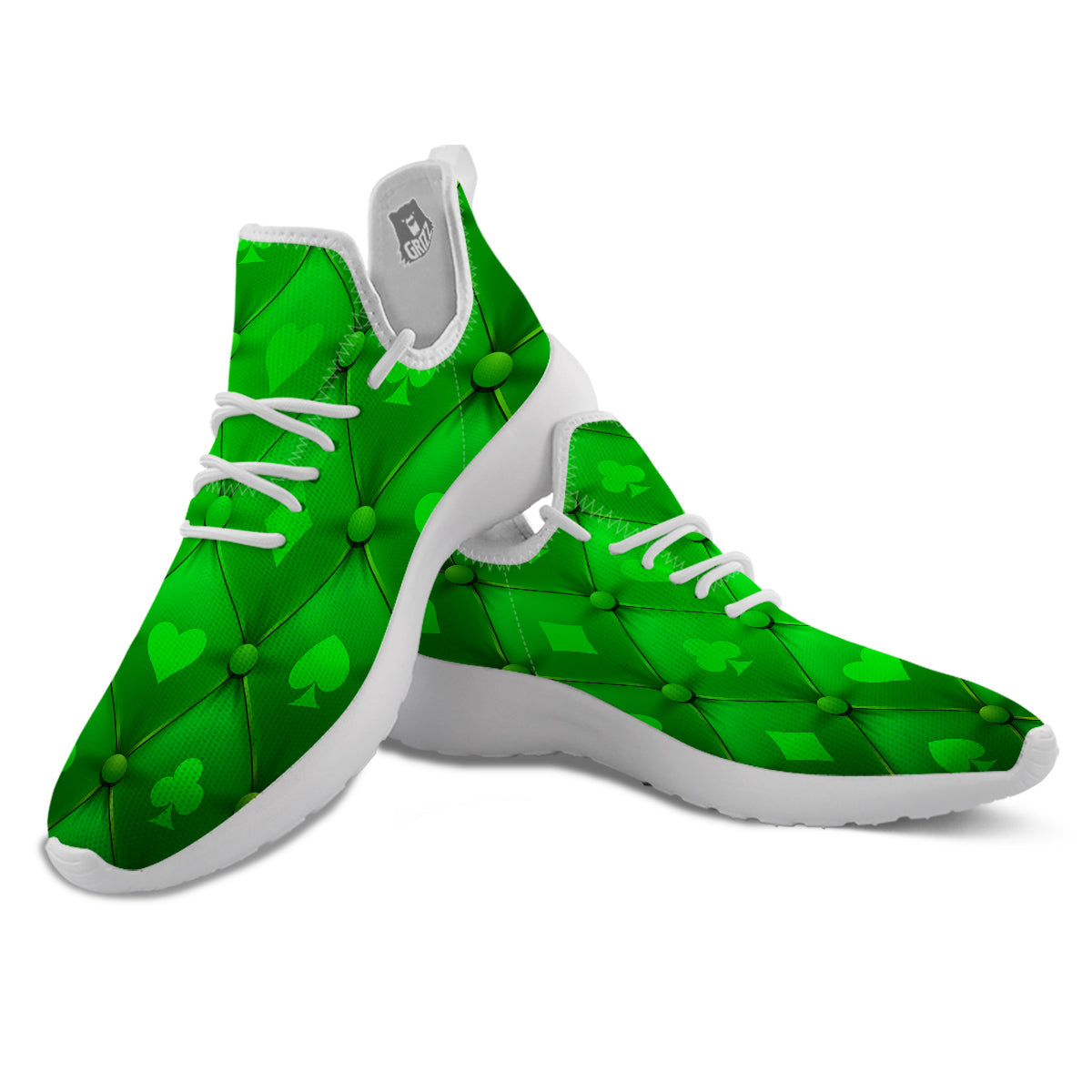 Green Casino Print Pattern White Athletic Shoes-grizzshop