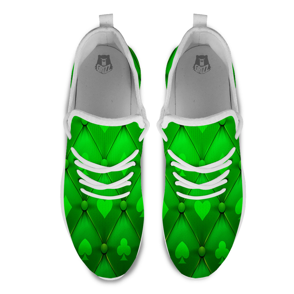 Green Casino Print Pattern White Athletic Shoes-grizzshop