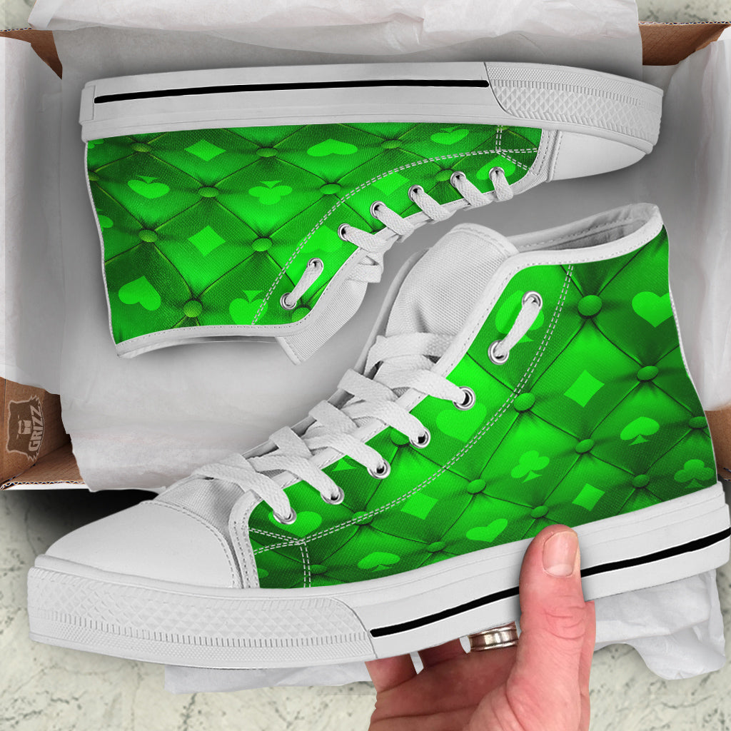 Green Casino Print Pattern White High Top Shoes-grizzshop