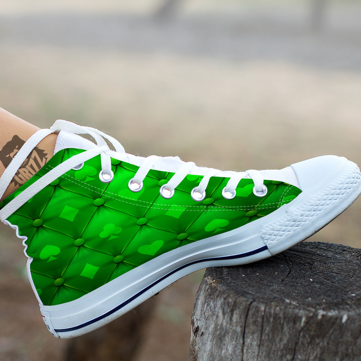 Green Casino Print Pattern White High Top Shoes-grizzshop