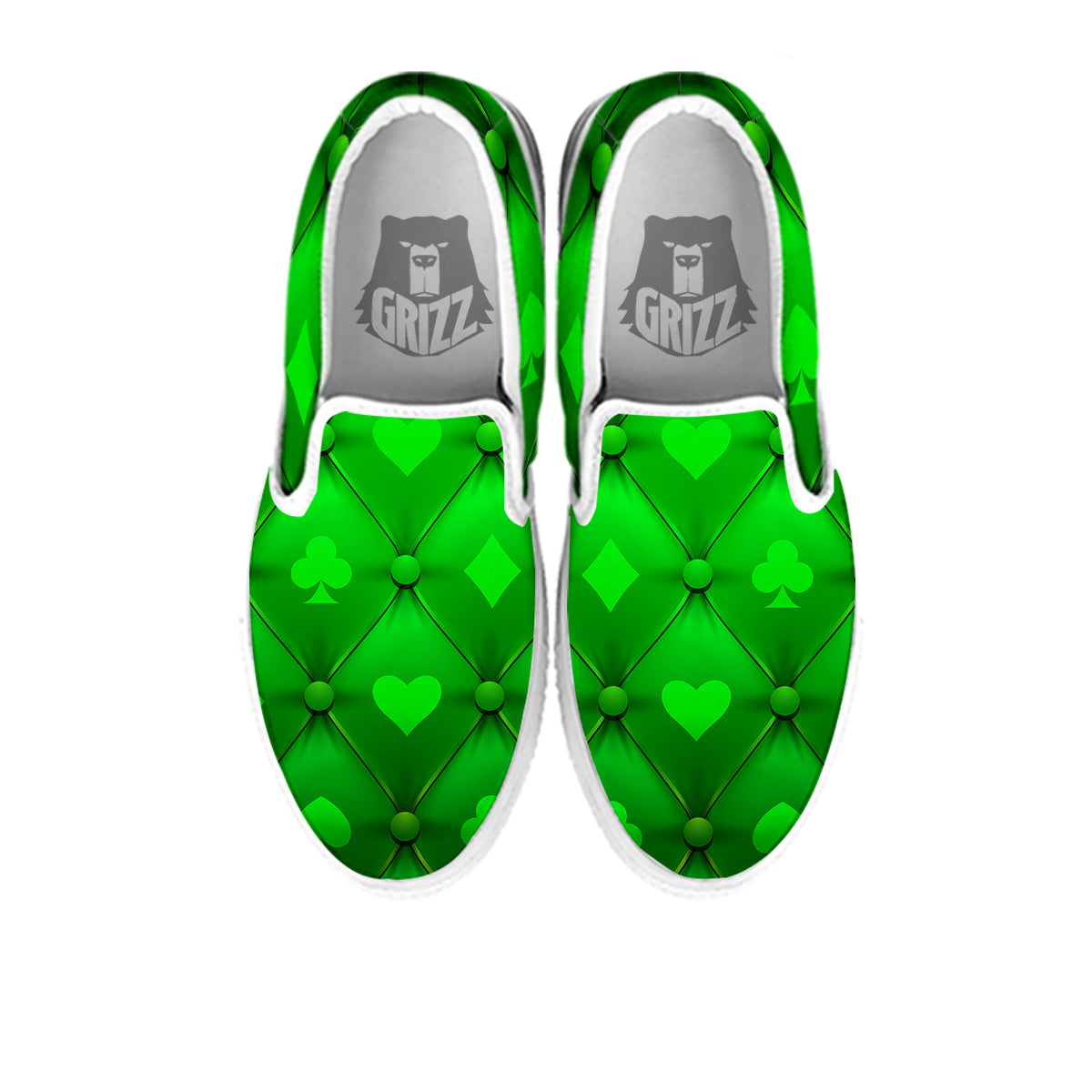 Green Casino Print Pattern White Slip On Shoes-grizzshop