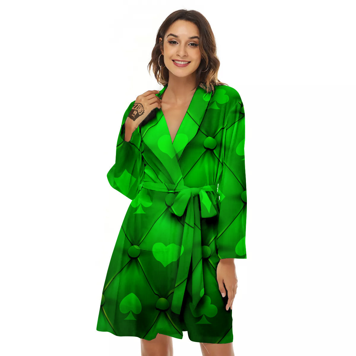 Green Casino Print Pattern Women's Robe-grizzshop