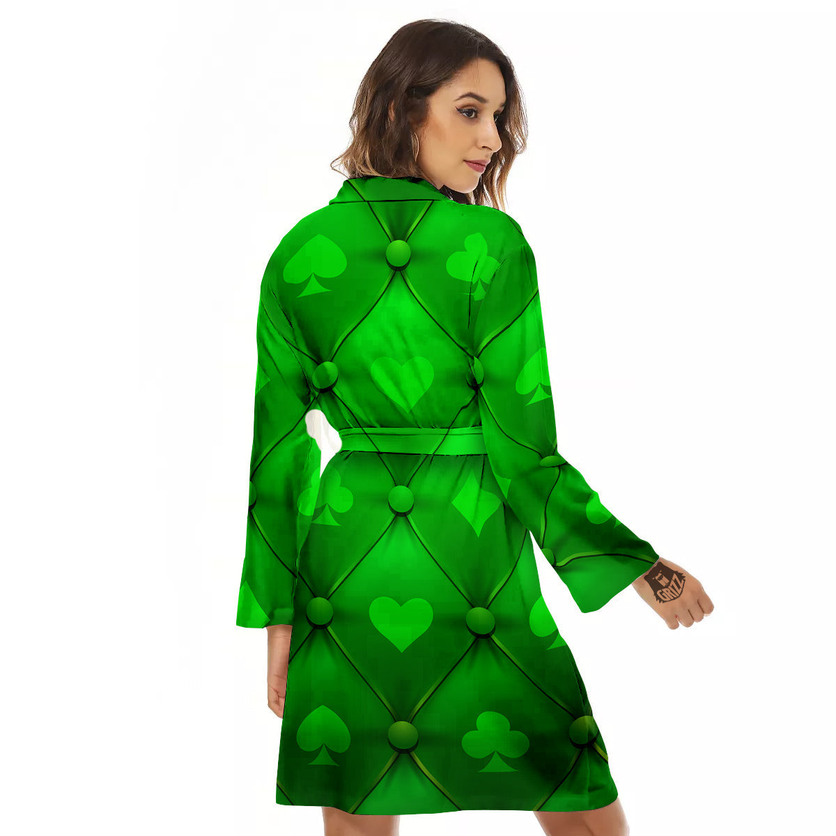 Green Casino Print Pattern Women's Robe-grizzshop