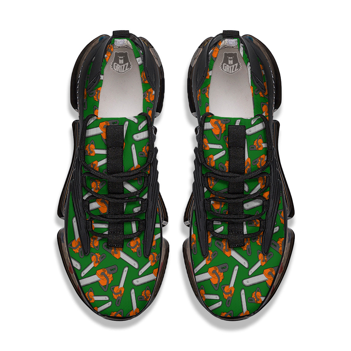 Green Chainsaw Print Pattern Black Gym Shoes-grizzshop
