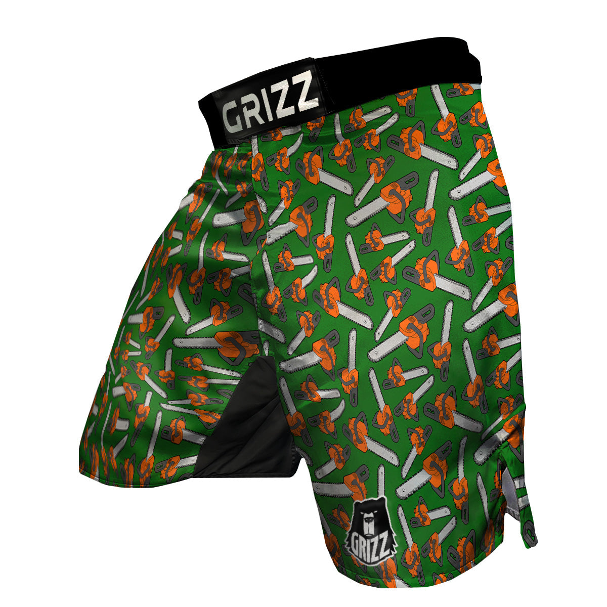 Green Chainsaw Print Pattern MMA Shorts-grizzshop