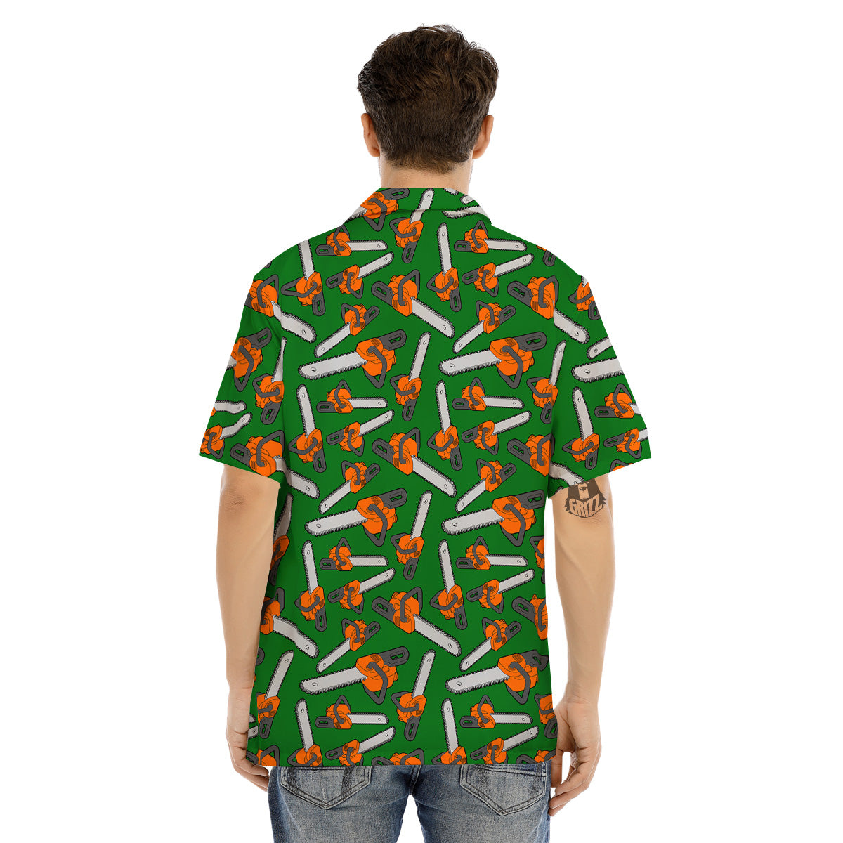 Green Chainsaw Print Pattern Men's Hawaiian Shirt-grizzshop