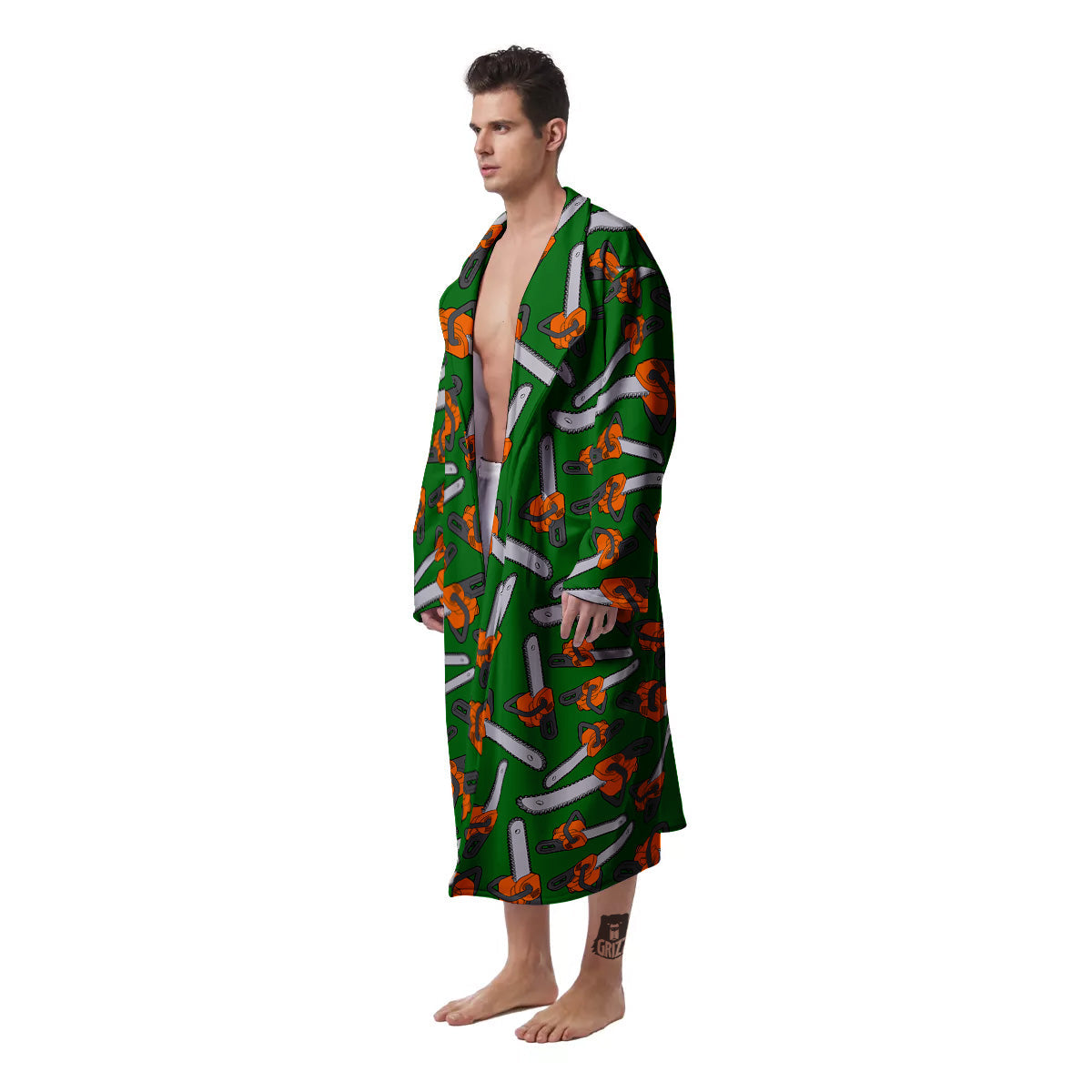 Green Chainsaw Print Pattern Men's Robe-grizzshop